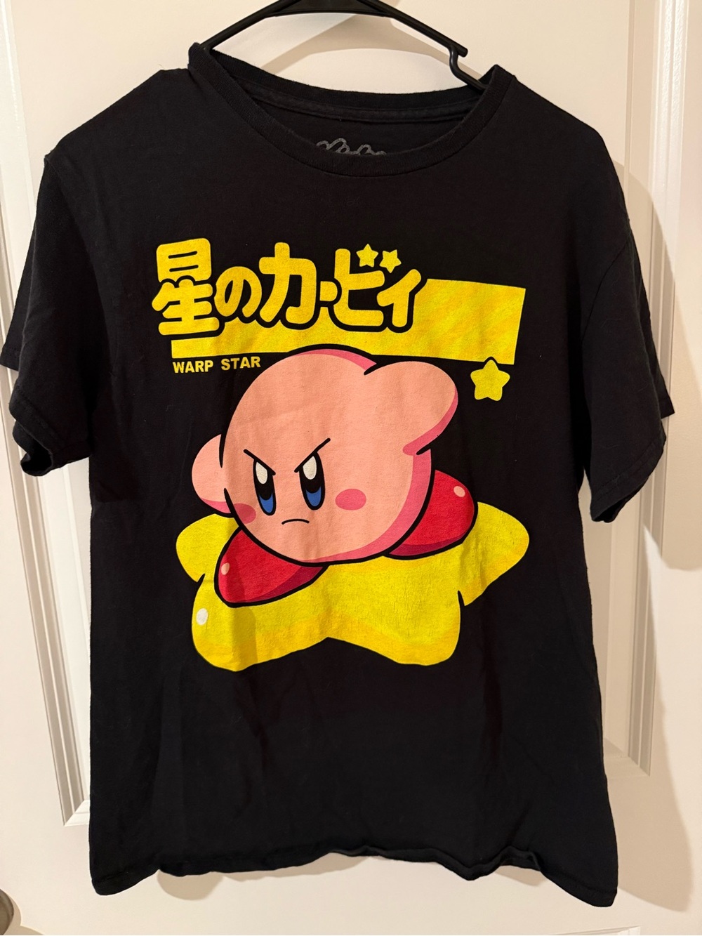 Kirby Warp Star Graphic Tee - Black with Yellow & Pink Print